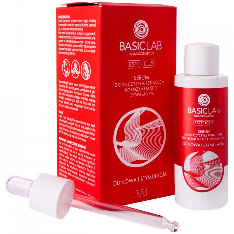 BasicLab Esteticus Odnowa i Stymulacja - serum na noc z 0,5% retinol, koenzym Q10, skwalan 30ml