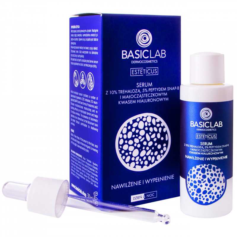 BasicLab Esteticus Nawilżenie i Wypełnienie - serum do twarzy 10% trehalozy, 5% peptyd snap-8, kwas hialuronowy 30ml