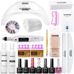 SunOne S03 profesjonalny zestaw do manicure hybrydowego, lampa LED/UV, frezarka i akcesoria