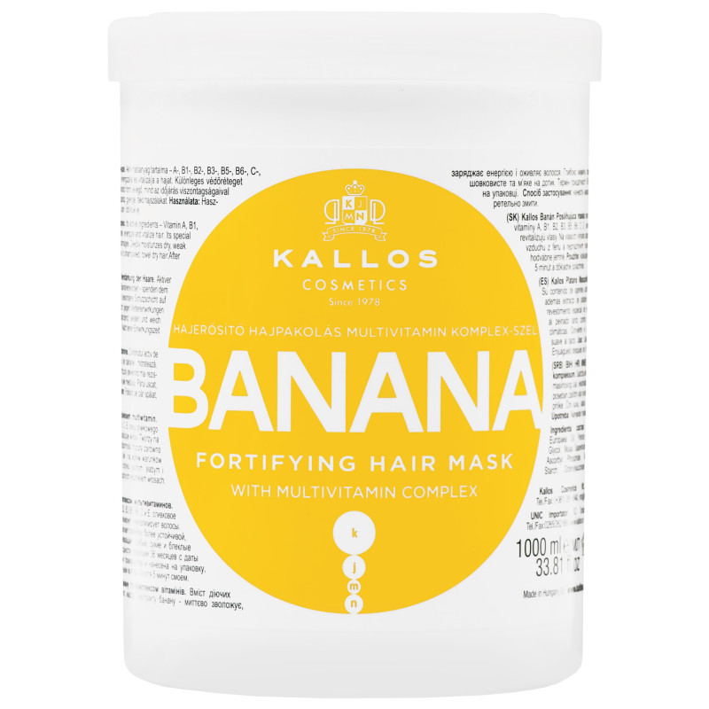 Kallos Banana Fortifying - wzmacniająca maska do włosów suchych i zniszczonych, 1000ml
