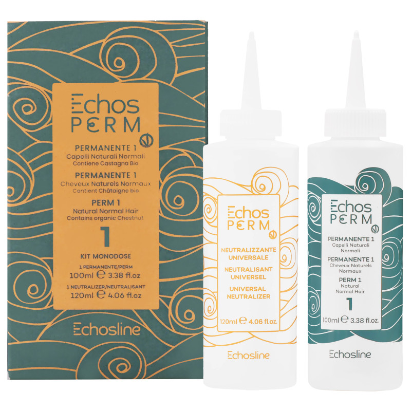 Echosline Echos Perm P1 - zestaw do trwałej ondulacji włosów naturalnych, 100ml+120ml