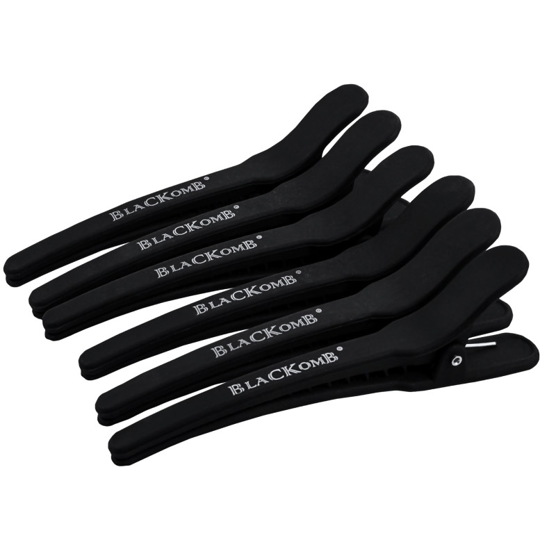 Poniks Blackomb - karbonowe klipsy fryzjerskie do włosów 11cm, 6szt