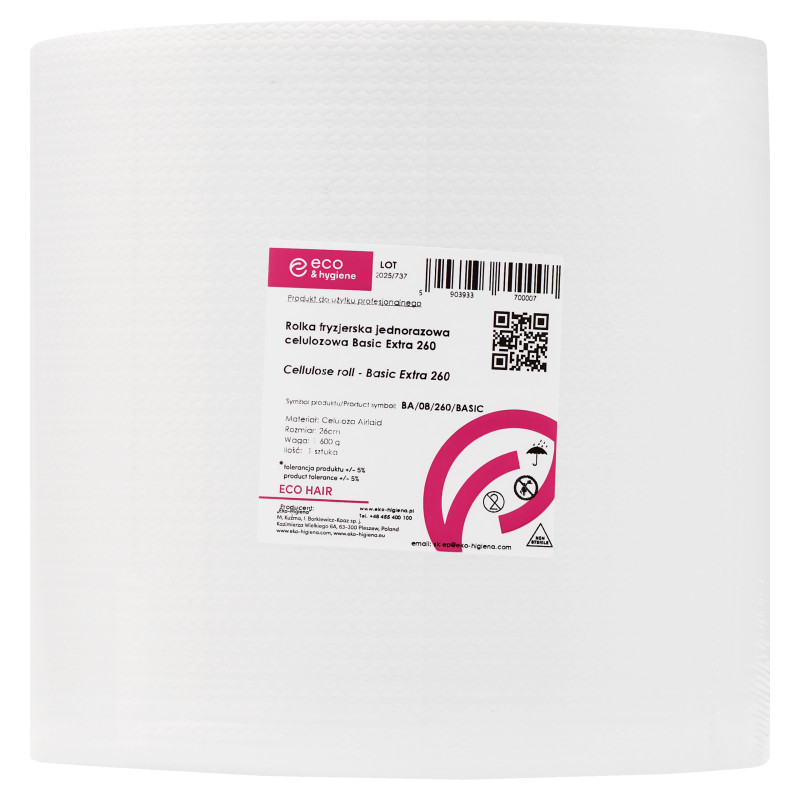Eko-Higiena Celulozowa rolka fryzjerska jednorazowy ręcznik Basic Extra, 260x280mm