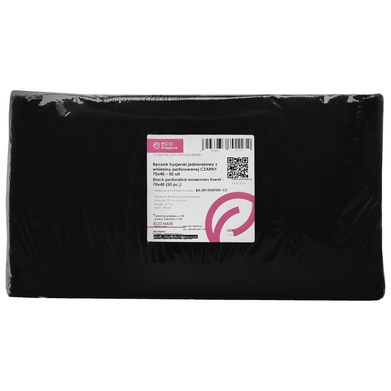 Eko-Higiena Jednorazowy ręcznik fryzjerski z włókniny perforowanej Black 70x40cm, 50szt
