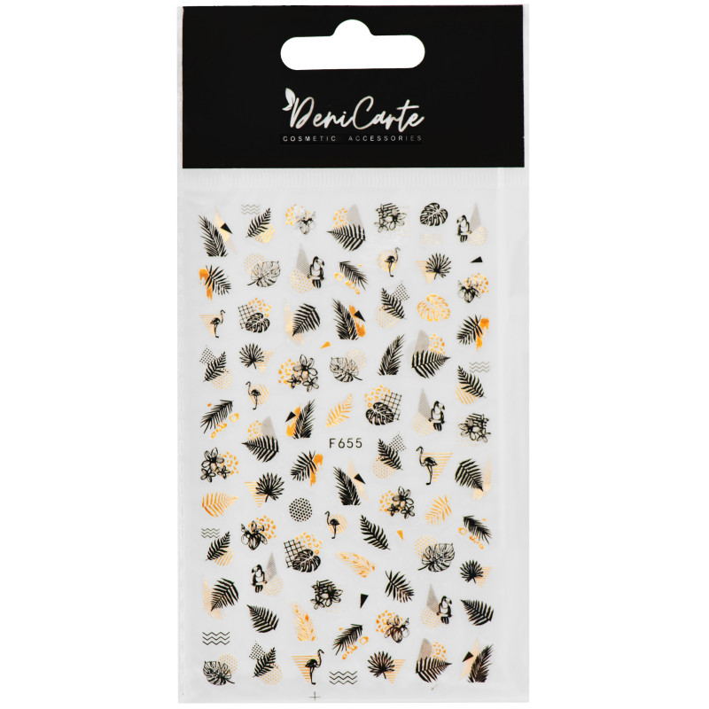 DeniCarte Złoto-Czarne Naklejki Na Paznokcie - samoprzylepne listki do zdobień
