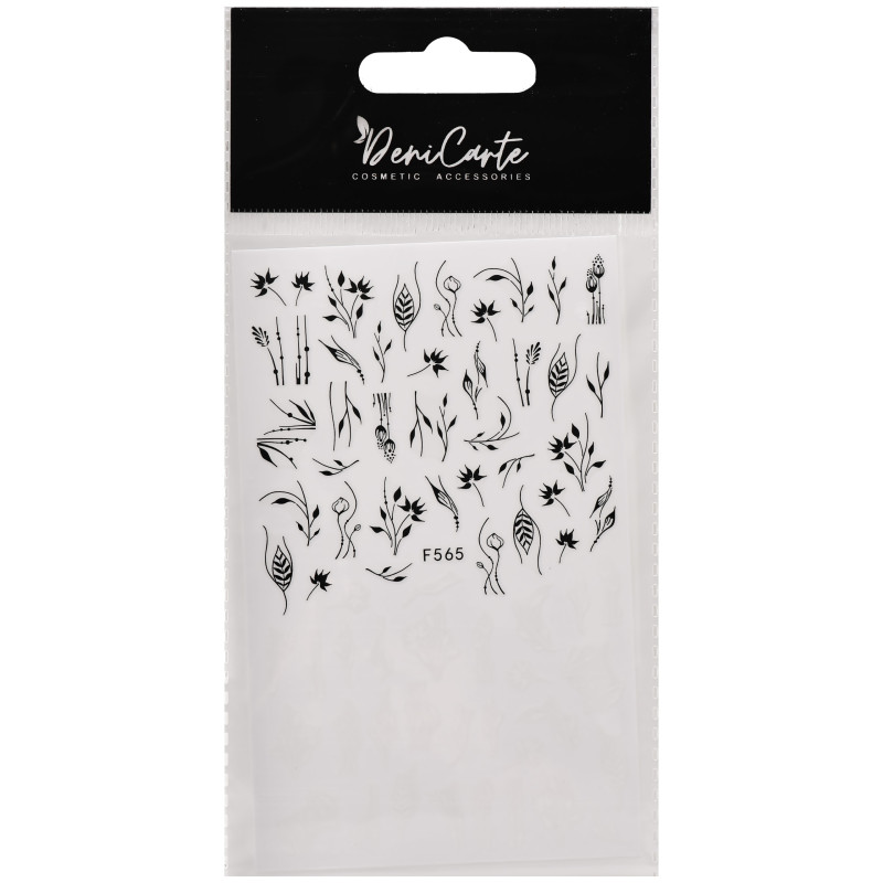 DeniCarte Biało-Czarne Naklejki Na Paznokcie - roślinne wzory do zdobień
