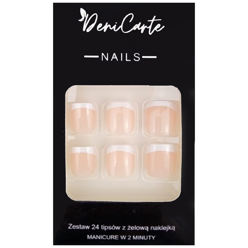 DeniCarte White French - samoprzylepne tipsy do stóp, Biały French, 24 szt.