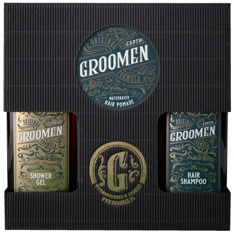 Groomen Earth Zestaw do ciała i włosów – żel do kąpieli, szampon oraz pomada do włosów, 2x300ml+120g