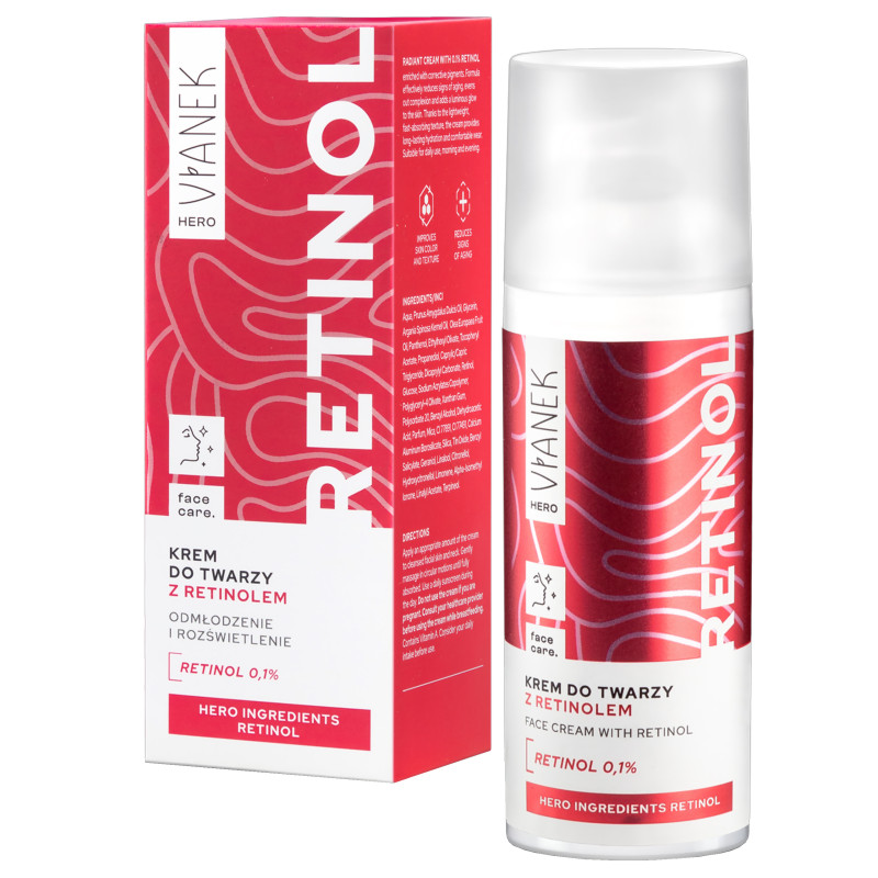 Vianek Krem do twarzy z retinolem 0,1% – przeciwzmarszczkowa regeneracja nocna, 50ml