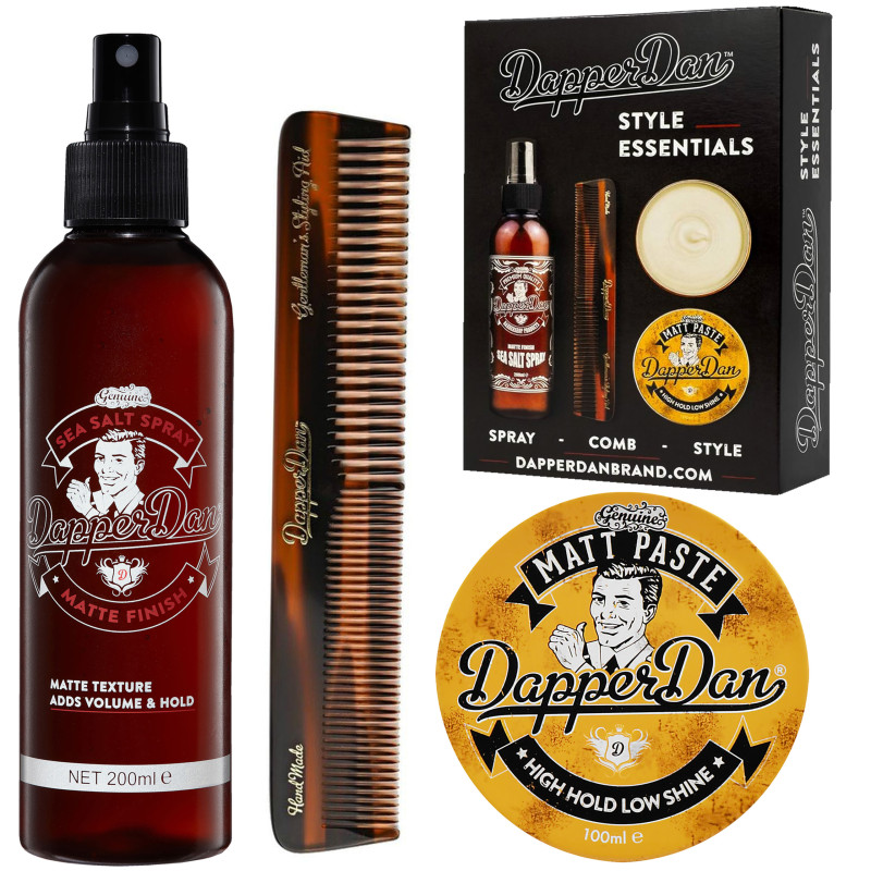 Dapper Dan Style Essentials Zestaw – zestaw do stylizacji włosów, pasta, spray i grzebień, 100ml+200ml