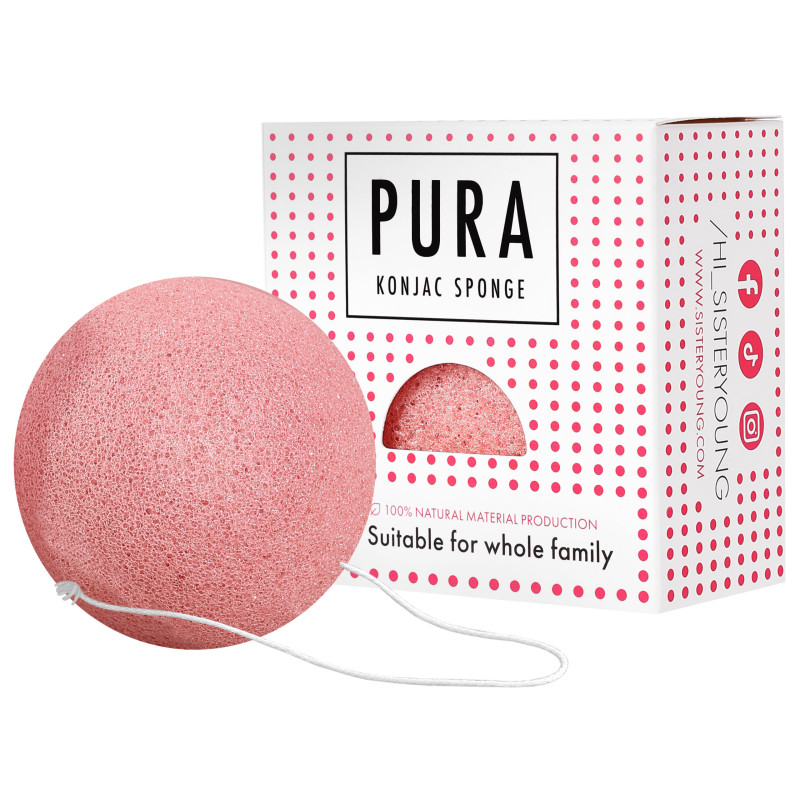 Pura Konjac Sponge Sister Young - ekologiczna gąbka do mycia twarzy, różne kolory