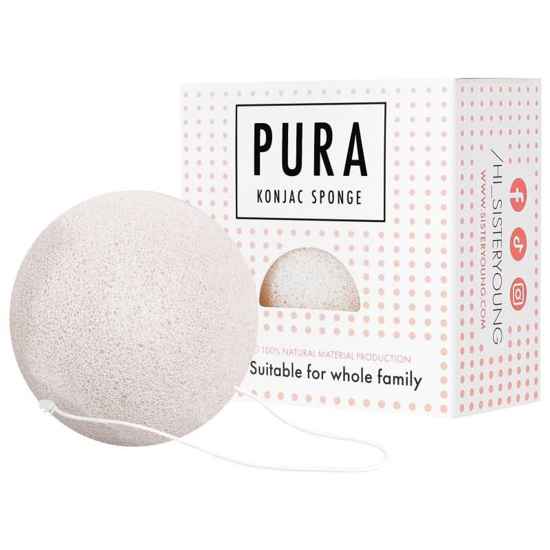 Pura Konjac Sponge Sister Young - ekologiczna gąbka do mycia twarzy, różne kolory