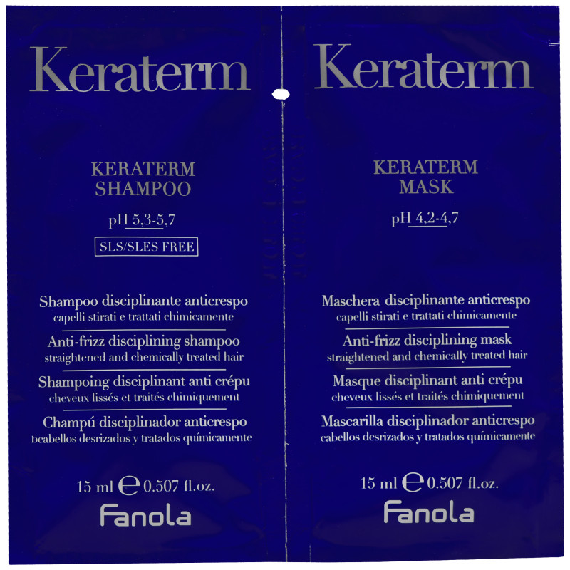 Fanola Keraterm Shampoo + Mask – nawilżający zestaw do włosów, 2x15 ml