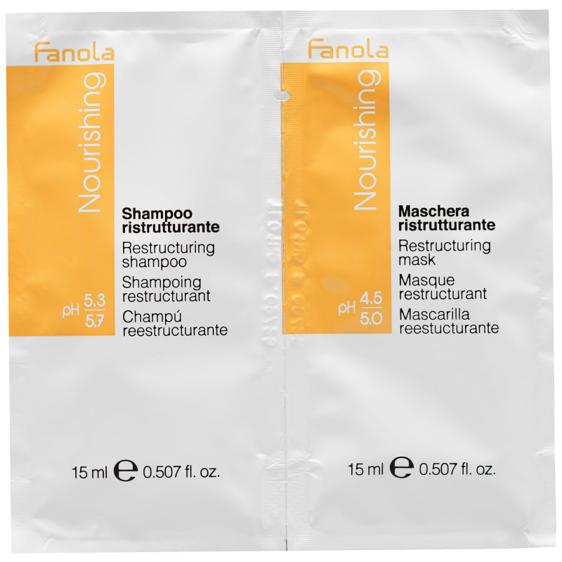 Fanola Nourishing Shampoo + Mask Set – zestaw do włosów suchych i zniszczonych, 2x15ml