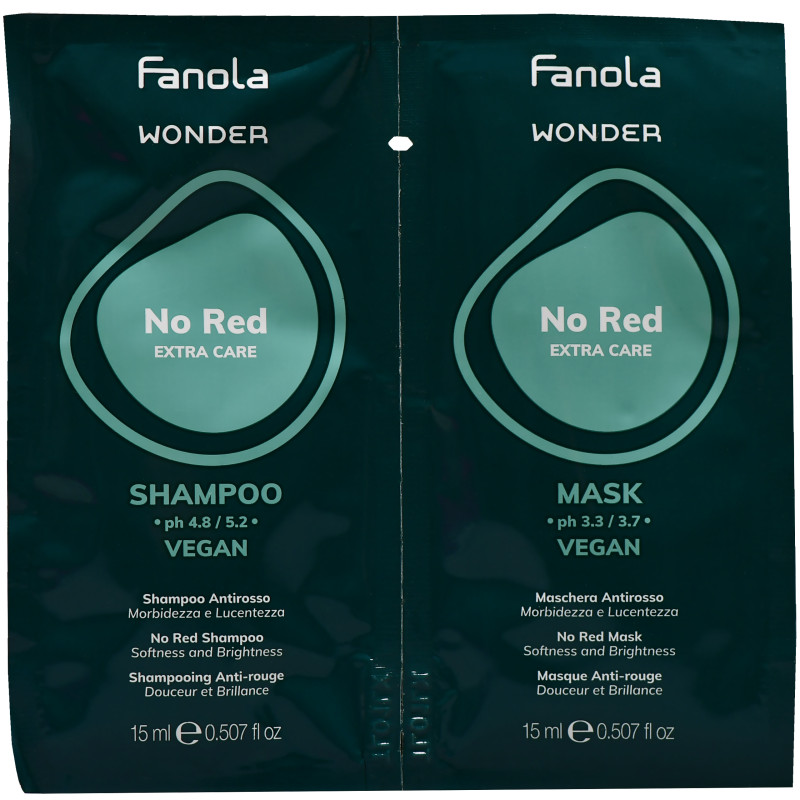 Fanola Wonder No Red Szampon i Maska – zestaw do włosów farbowanych, 2x15 ml