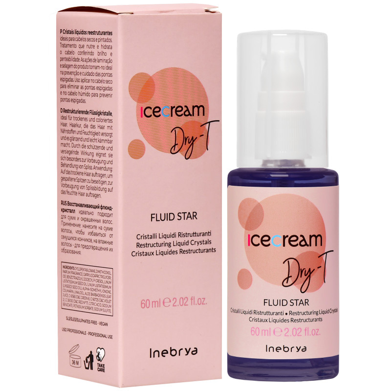 Inebrya Ice Cream Dry-T Fluid Star - kryształki do włosów suchych i farbowanych, 60ml