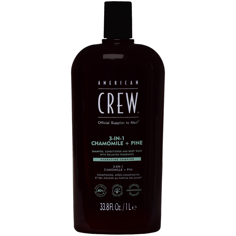 American Crew 3in1 Chamom+Pine Gel - szampon, odżywka i żel pod prysznic 3w1 do codziennej pielęgnacji, 1000ml