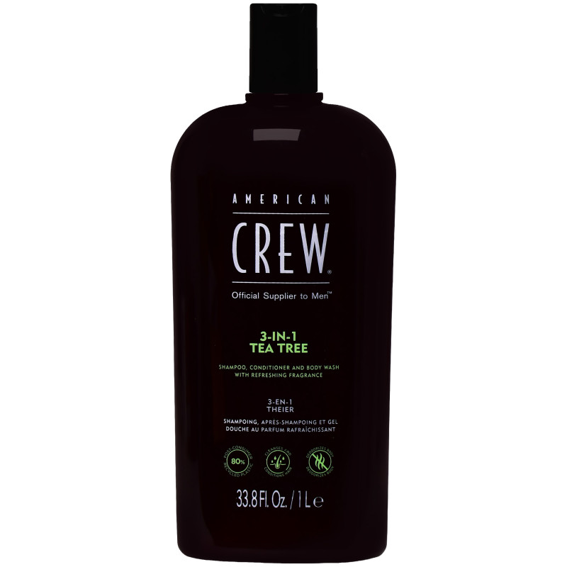 American Crew 3-in-1 Tea Tree - żel pod prysznic 3w1 do codziennej pielęgnacji włosów i ciała, 1000ml