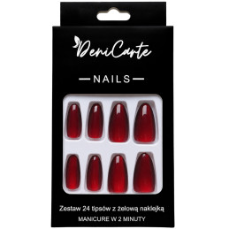 DeniCarte TIPSY L ALMOND CAT EYE RED - czerwone tipsy w kształcie migdała do przedłużania i stylizacji paznokci