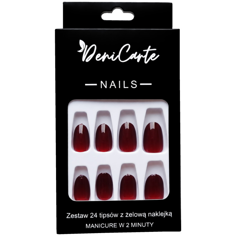DeniCarte TIPSY L OVAL CAT EYE RED - czerwone owalne tipsy do przedłużania paznokci, rozmiar L